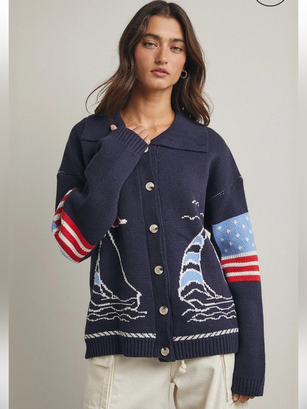 NWT!! “Everything to Love” Navy Sailboat Cardigan Sweater - Button Front